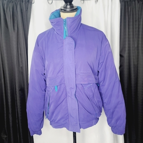 Vintage 80s Purple Blue Contrast Winter Ski Coat Medium - Picture 2 of 16